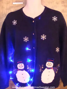 Snowman Couple Twins Light Up Ugly Xmas Sweater