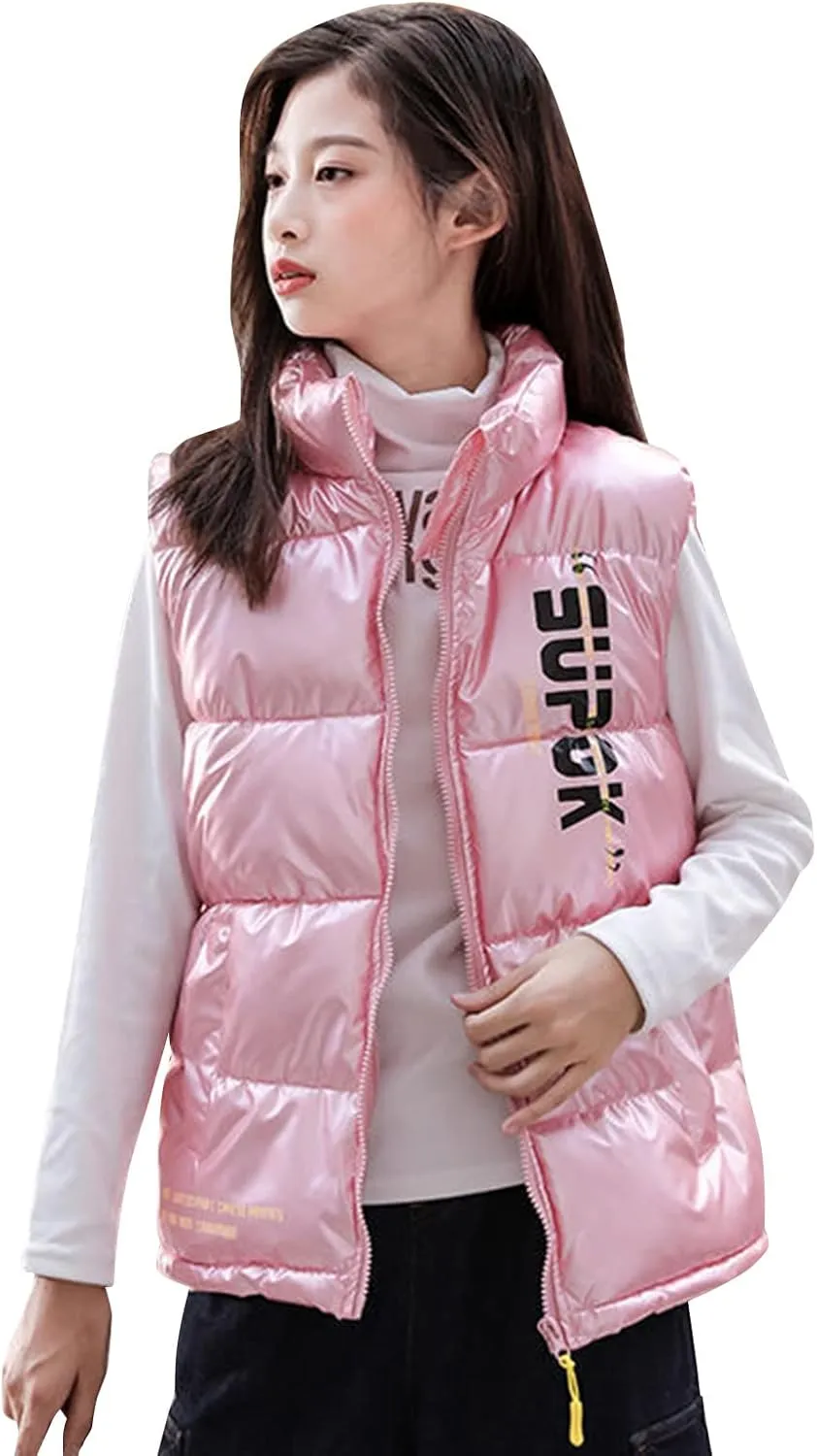 Toddler Boys Girls Autumn Winter Jacket Hooded Zip Sleeveless Jacket Winter Coat Cute Puff Lined Gilet
