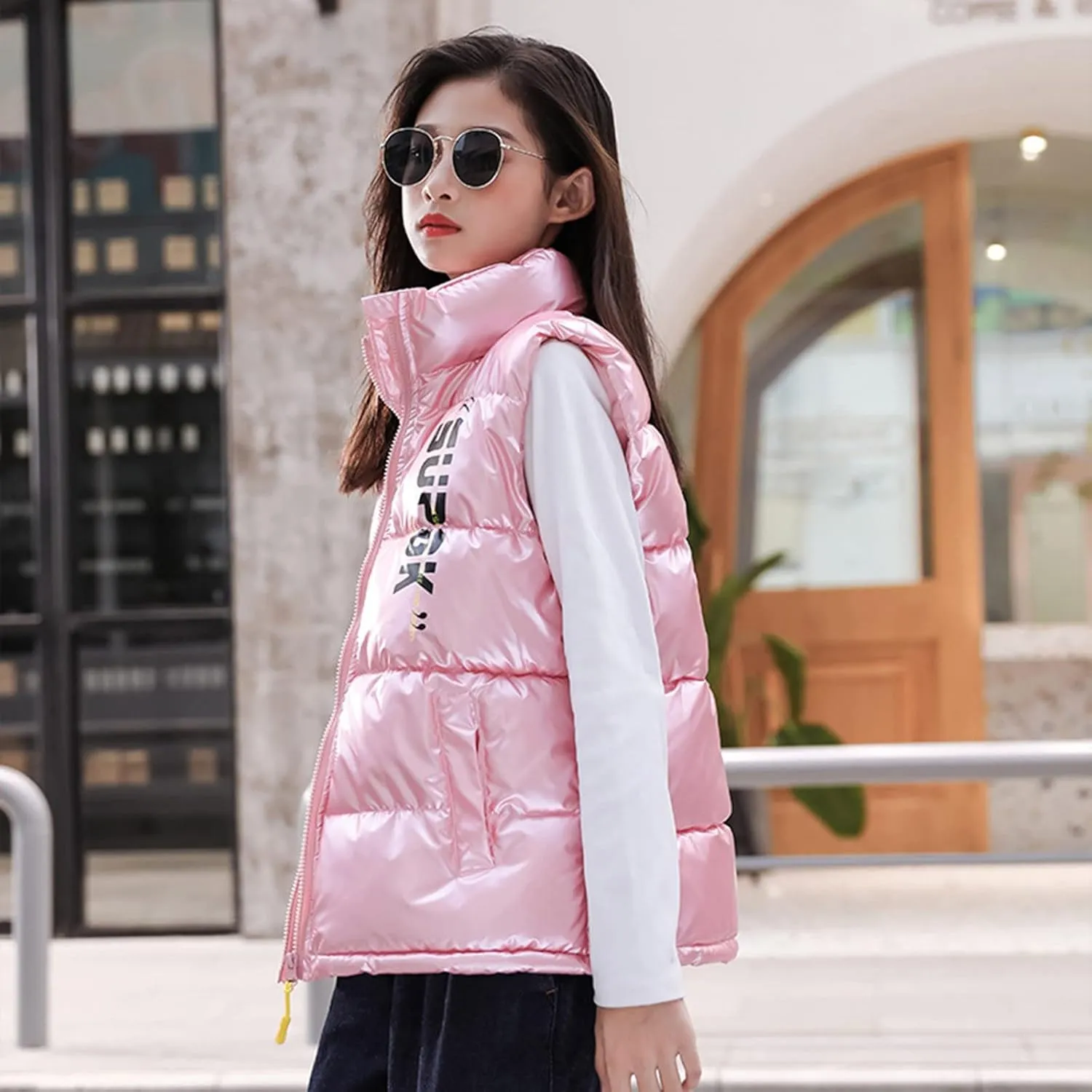 Toddler Boys Girls Autumn Winter Jacket Hooded Zip Sleeveless Jacket Winter Coat Cute Puff Lined Gilet