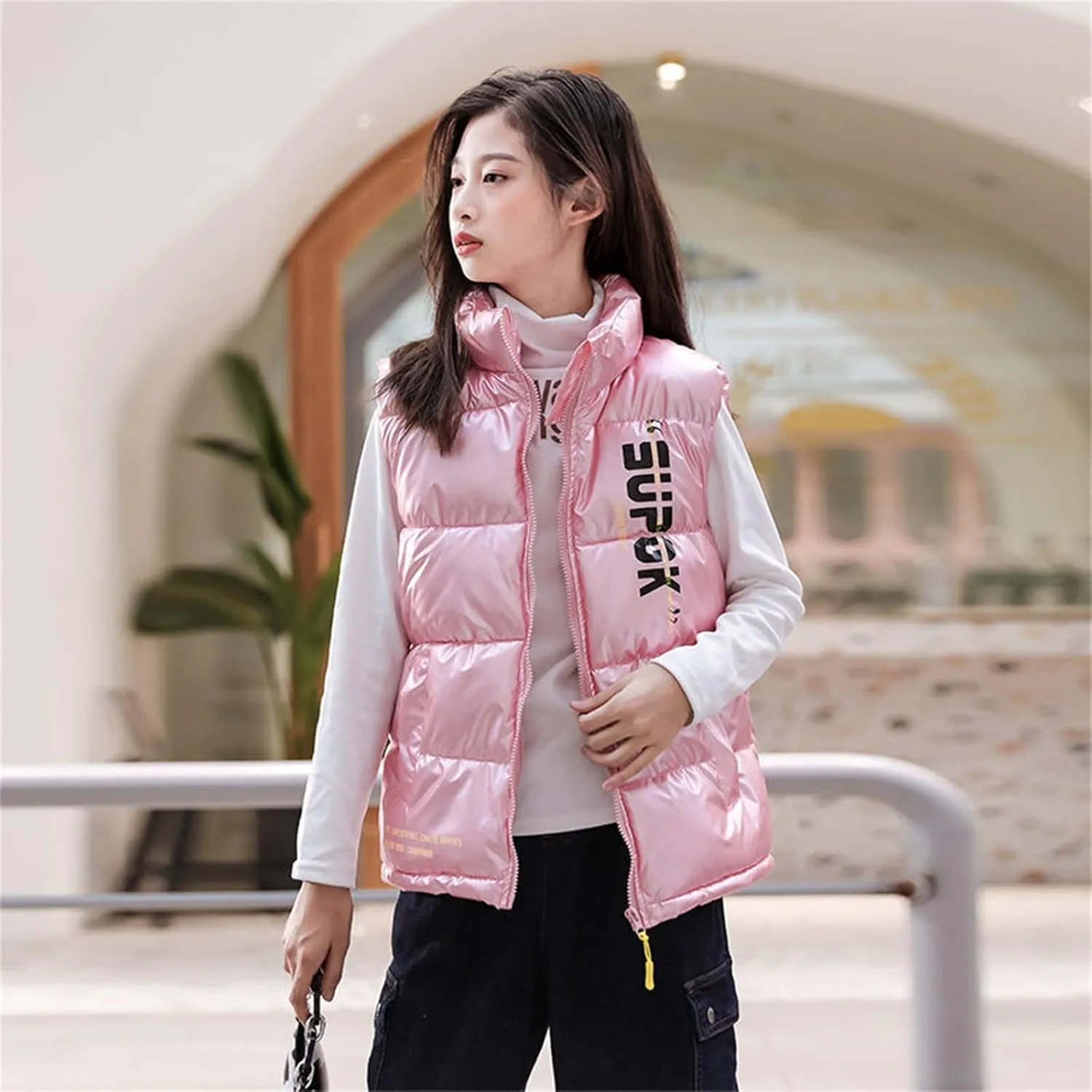 Toddler Boys Girls Autumn Winter Jacket Hooded Zip Sleeveless Jacket Winter Coat Cute Puff Lined Gilet