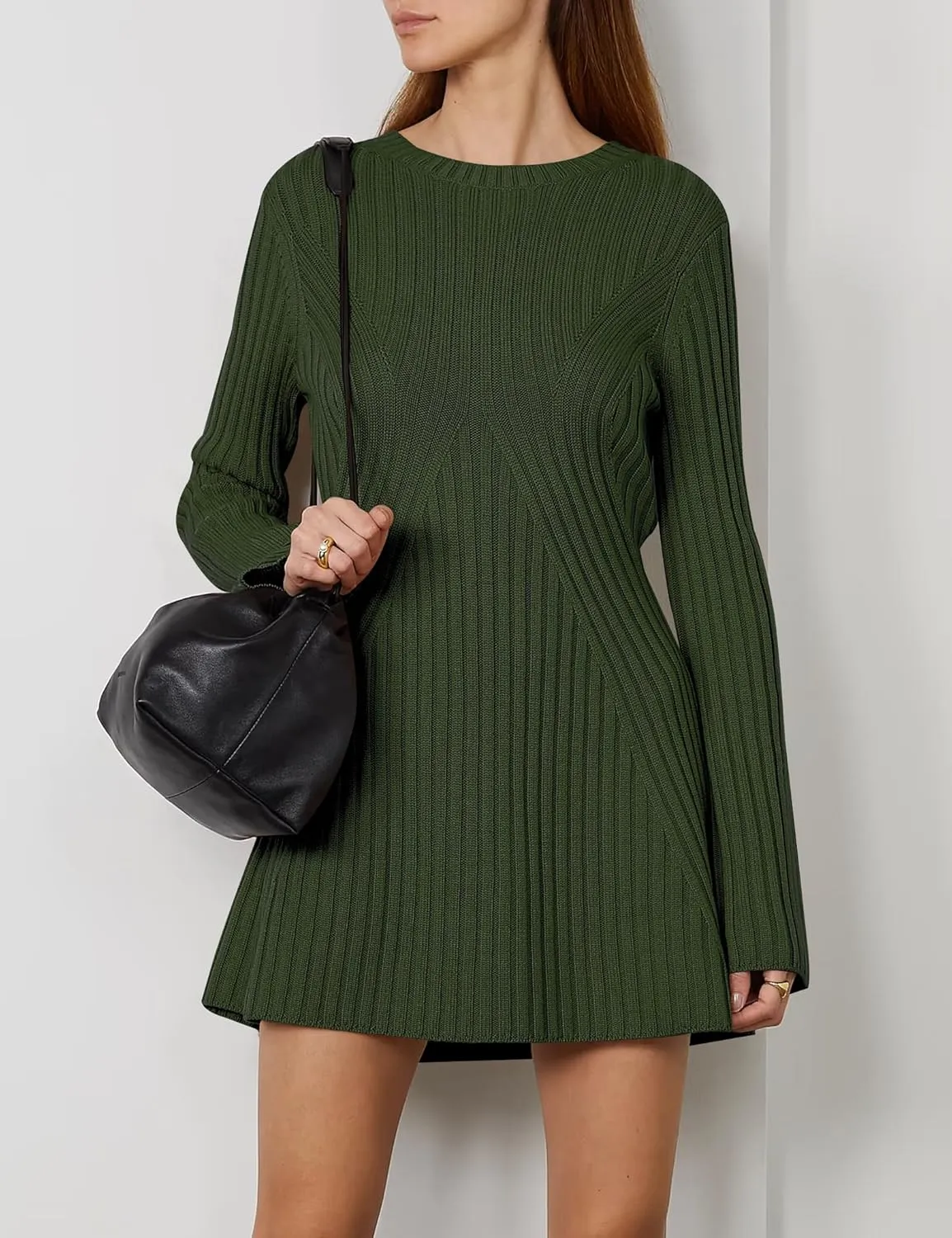 Ugerlov Women's 2024 Trendy Fall Long Sleeve Sweater Dress Round Neck Pullover Sweater Ribbed Knit Mini Dress