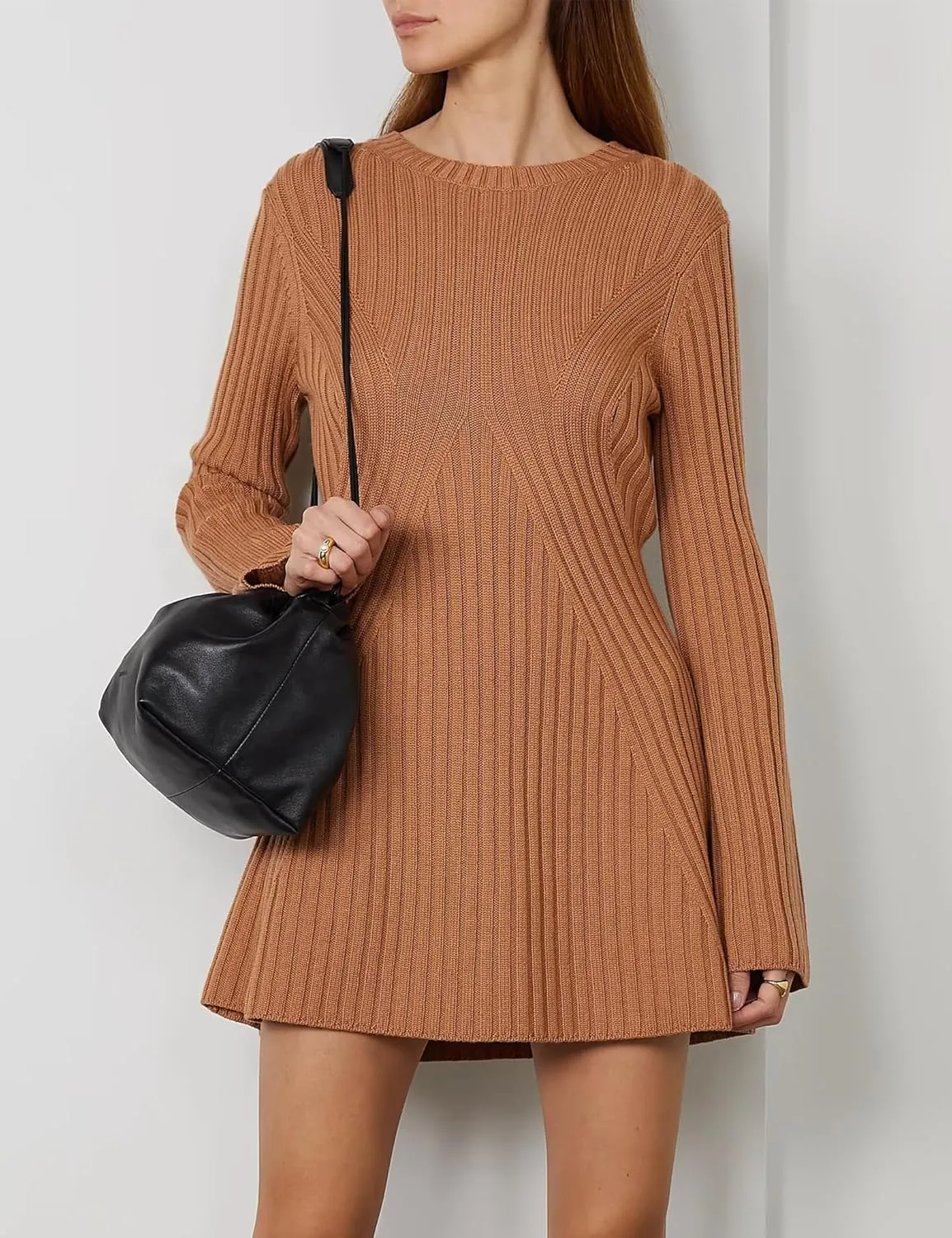 Ugerlov Women's 2024 Trendy Fall Long Sleeve Sweater Dress Round Neck Pullover Sweater Ribbed Knit Mini Dress