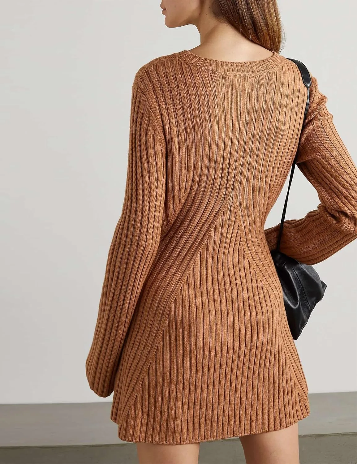 Ugerlov Women's 2024 Trendy Fall Long Sleeve Sweater Dress Round Neck Pullover Sweater Ribbed Knit Mini Dress