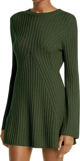 Ugerlov Women's 2024 Trendy Fall Long Sleeve Sweater Dress Round Neck Pullover Sweater Ribbed Knit Mini Dress