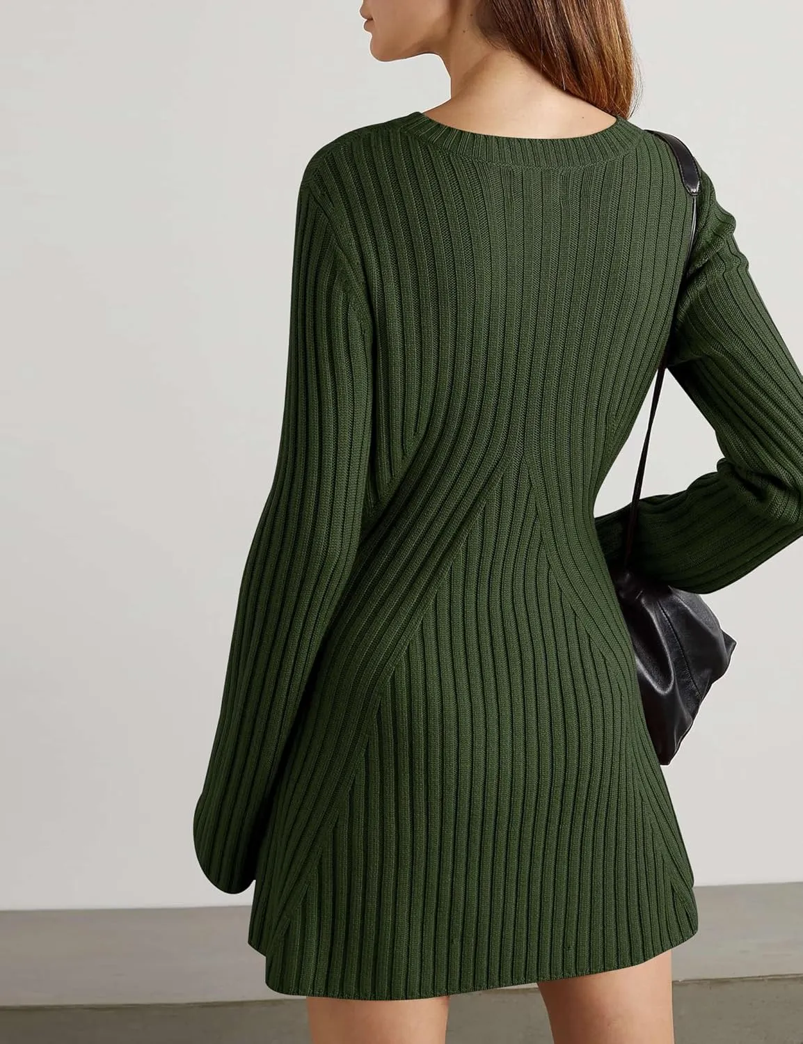Ugerlov Women's 2024 Trendy Fall Long Sleeve Sweater Dress Round Neck Pullover Sweater Ribbed Knit Mini Dress