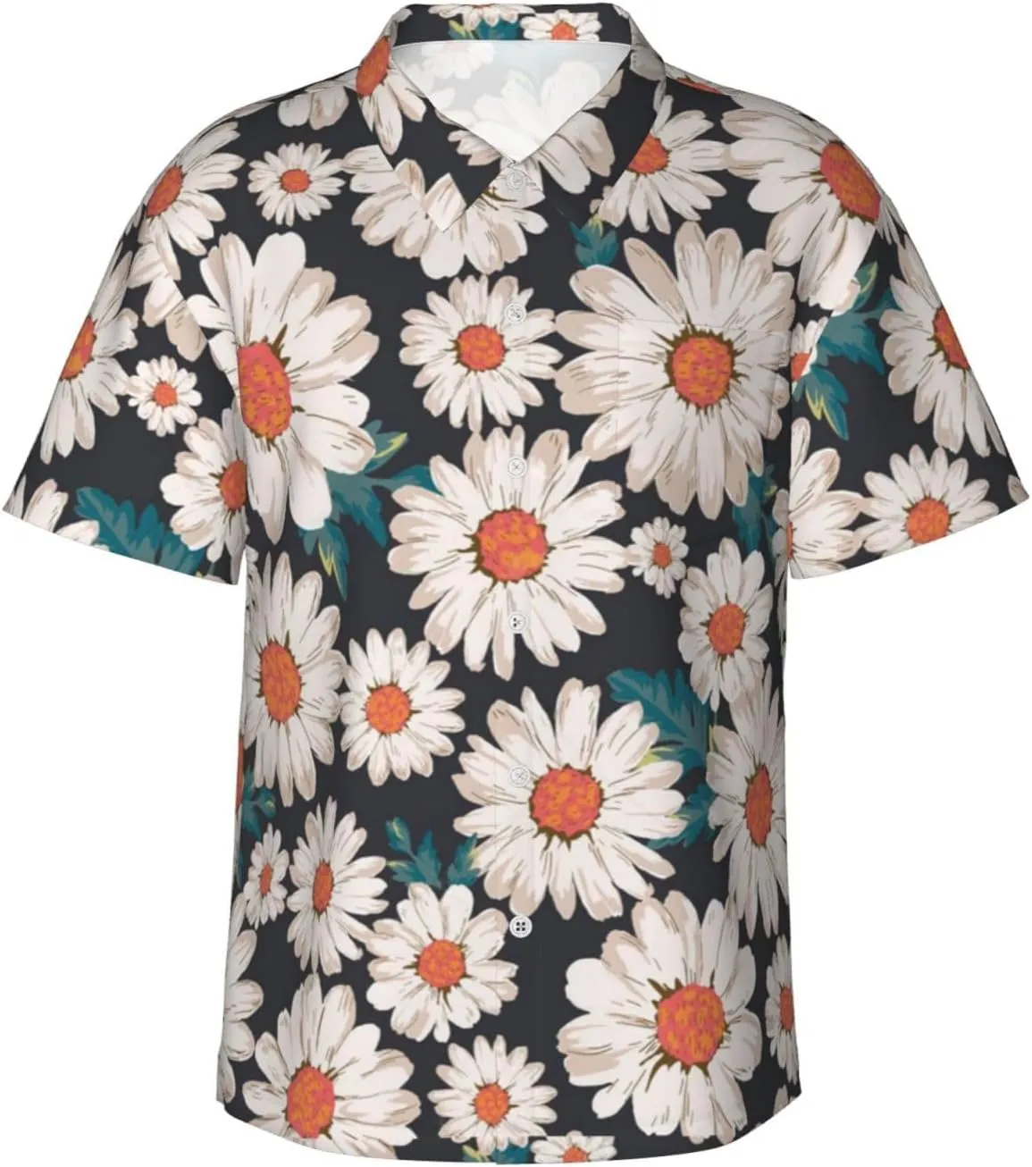 Vintage Sunflower Black Background Mens Hawaiian Shirt Short Sleeve Casual Button Up Tropical Summer Beach Shirt