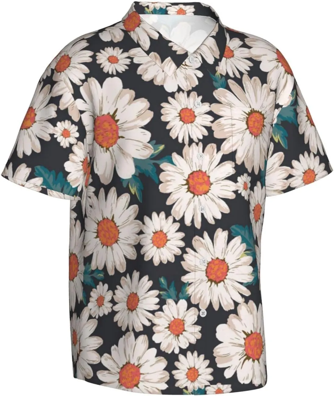 Vintage Sunflower Black Background Mens Hawaiian Shirt Short Sleeve Casual Button Up Tropical Summer Beach Shirt