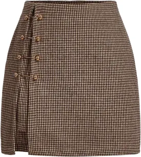 WDIRARA Women's Side Slit Metallic Trim High Waisted Faux Leather Short Skirts