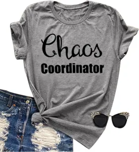 Women Chaos Coordinator Letter Printed T-Shirt Funny Short Sleeve Tops Tee Shirt
