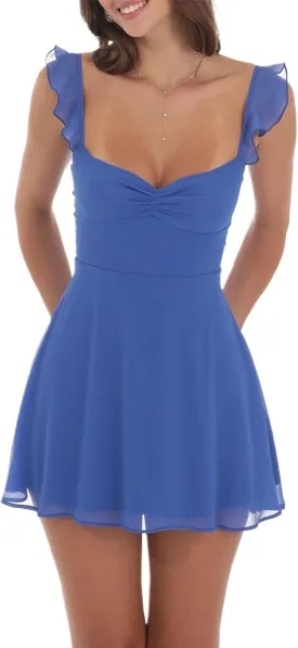 Women Fairy Lace Mini Cami Dress Y2k Sleeveless Ruffle Solid Dress Backless Smocked Waist Mesh Dress