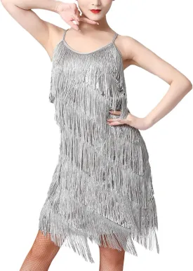 Women Salsa Latin Dance Dress Sequin Tassel Fringe Flapper Dress 1920s Gatsby Cocktail Dress Tango Ballroom Dancing Costume