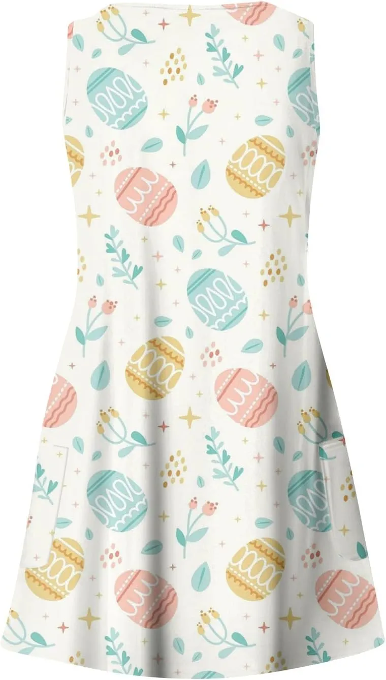 Women Summer Dresses V Neck 2025 Swimsuit Coverup Beach Printed Dress with Pocket Casual Vacation Sundress
