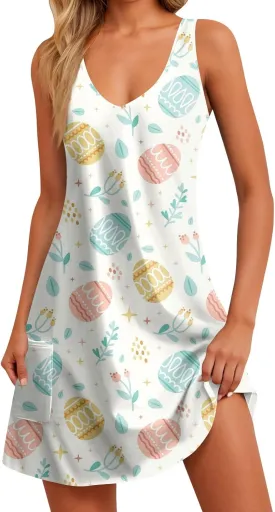 Women Summer Dresses V Neck 2025 Swimsuit Coverup Beach Printed Dress with Pocket Casual Vacation Sundress