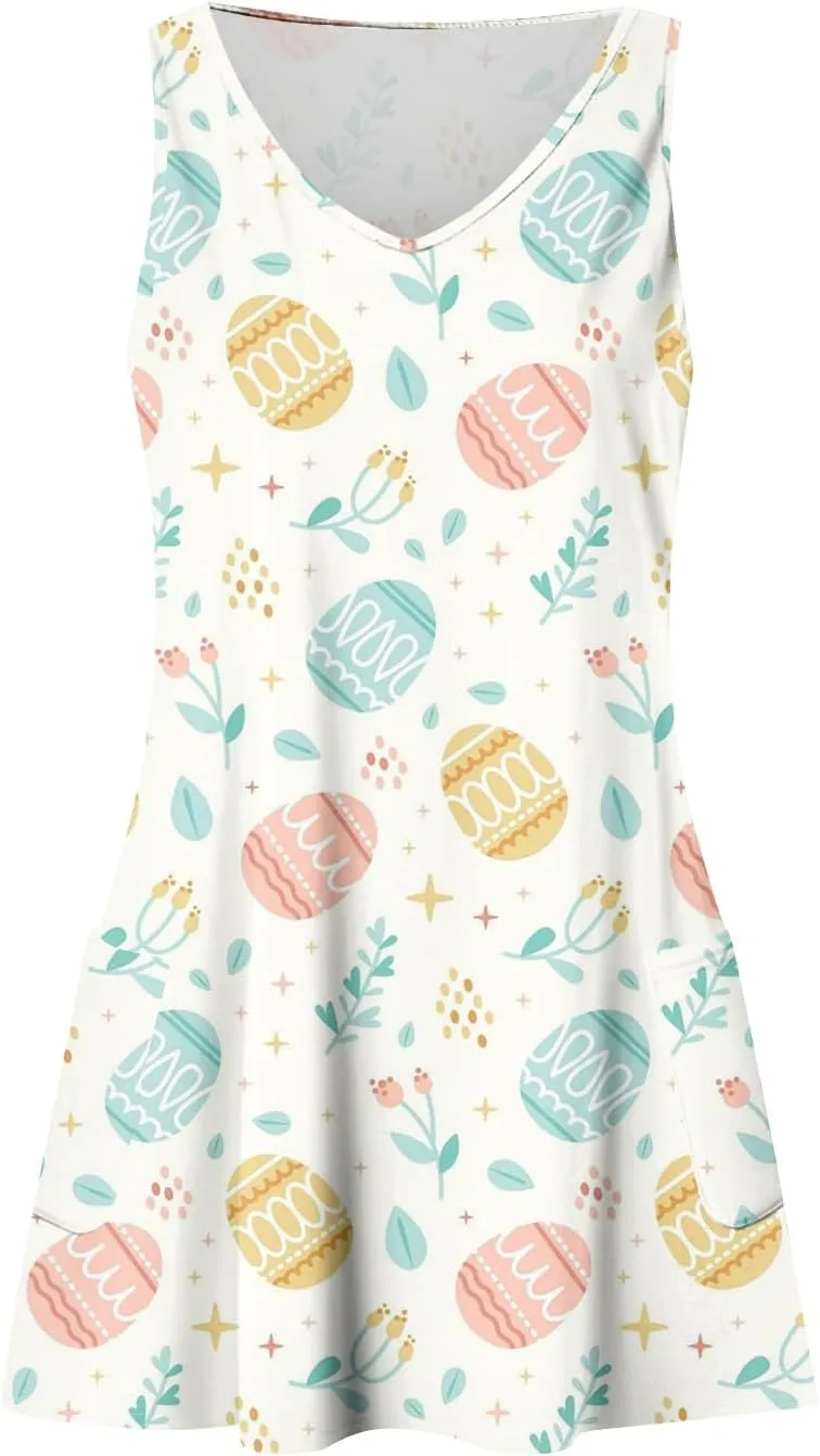 Women Summer Dresses V Neck 2025 Swimsuit Coverup Beach Printed Dress with Pocket Casual Vacation Sundress