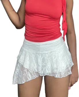 Women Y2k Lace Ruffle Micro Skirt Cute Layered Low Rise Flowy Mini Skirt Sheer Pleated Tiered Shorts Skater Skirts