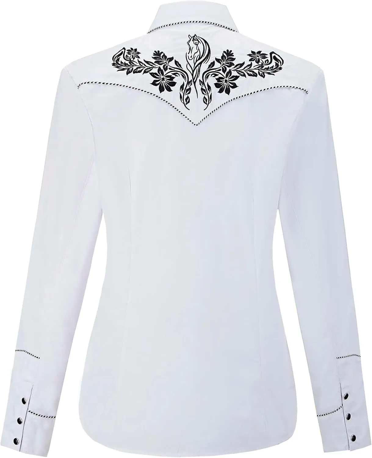 Women's Embroidered Western Cowgirl Slim Fit Shirt Snap Button Down Long Sleeve Shirt with Floral Embroidery