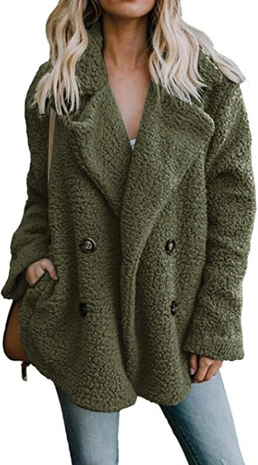Womens Faux Fur Winter Coats Sherpa Fleece Jacket Teddy Coat for Women Button Down Shearling Oversized Shacket Jackets