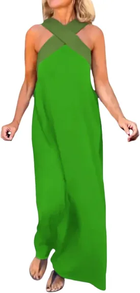 Womens Halter Dresses for Wedding Guest Criss Cross Strap Dress Flowy Casual Maxi Dresses Party Fashion Dress 2025