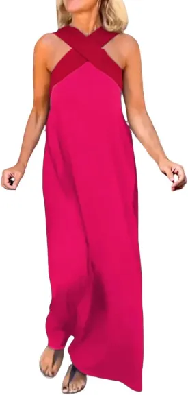 Womens Halter Dresses for Wedding Guest Criss Cross Strap Dress Flowy Casual Maxi Dresses Party Fashion Dress 2025