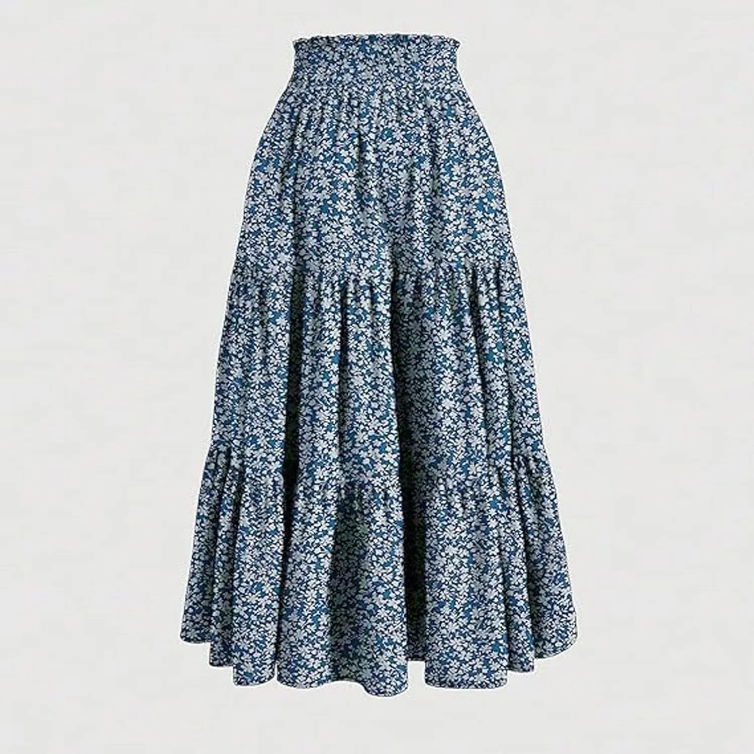 Women's Smocked High Waist Maxi Boho Skirts Casual Beach Vacation Long Skirt with Pockets A-Line Flowy Swing Skirts