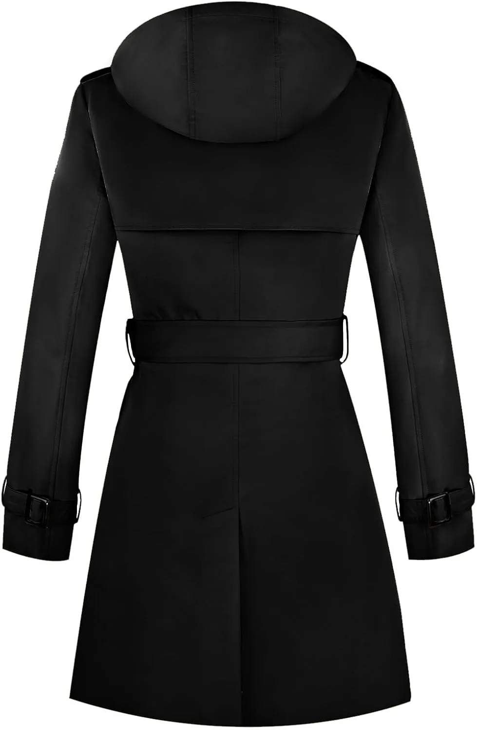Women's Windproof Double-Breasted Trench Coat Knee-Length Trench Jacket Water-Repellent Outwear with Removable Hood