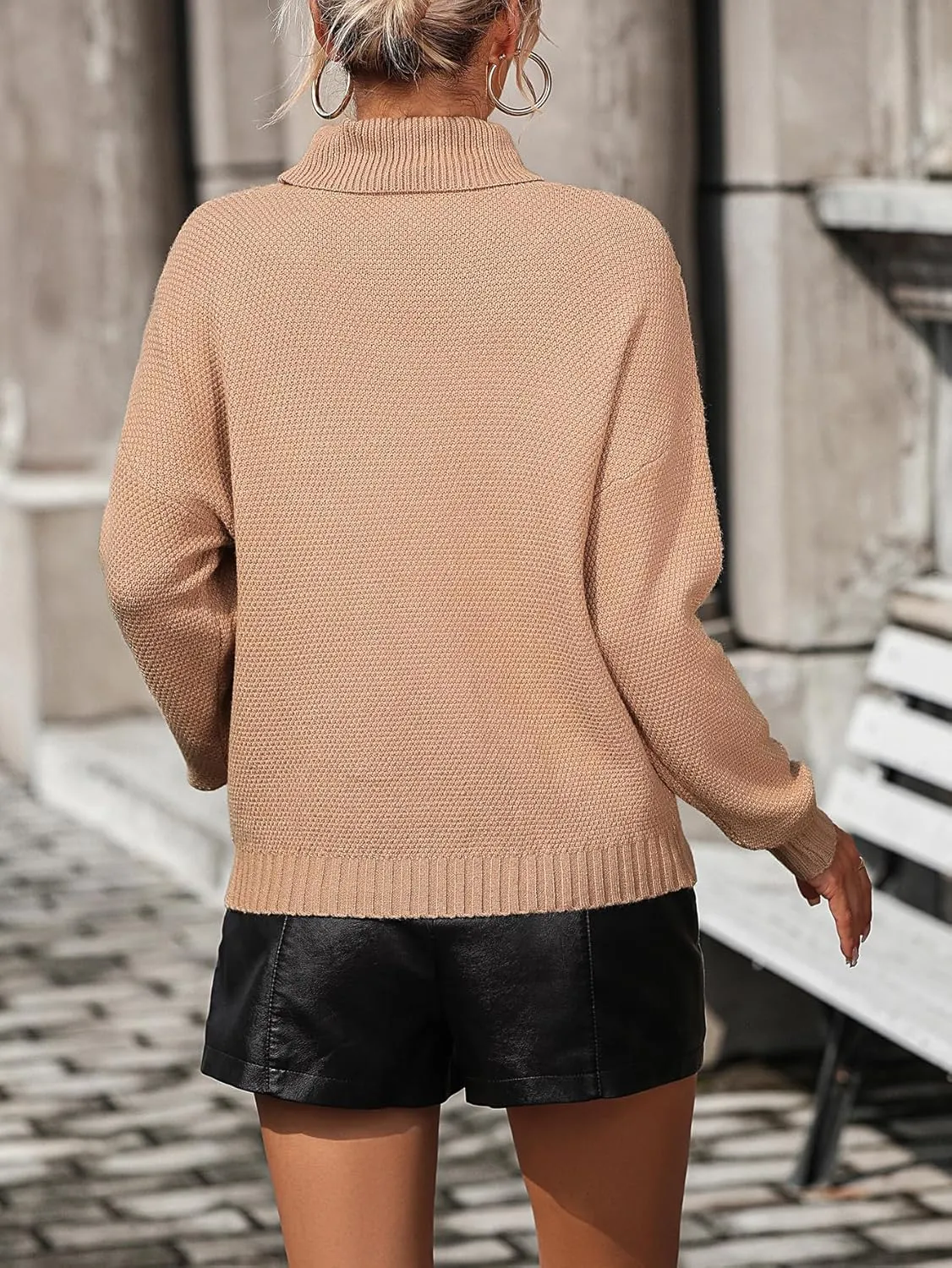yoeasy Women's Fringe Trim Turtleneck Long Seeve Sweater Knit Loose Pullover Sweater