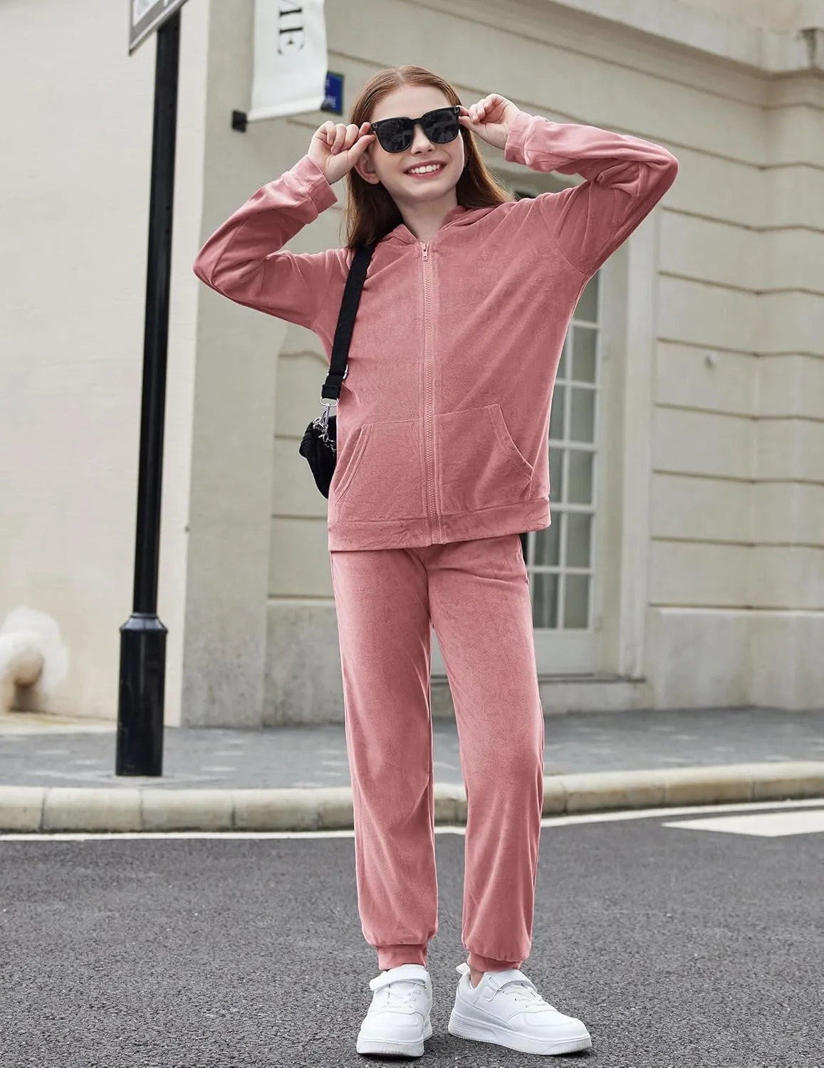 Zaclotre Girls Velour Tracksuits 2 Piece Outfits Zip Up Hoodie and Jogger Sweatpant Sweatsuits Athletic Clothing Sets