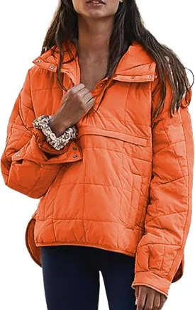 ZWRXW Womens Quilted Jacket Fall 2023 Lightweight Long Sleeve Casual Loose Button/Zipper Winter Coats Outwear with Pocket